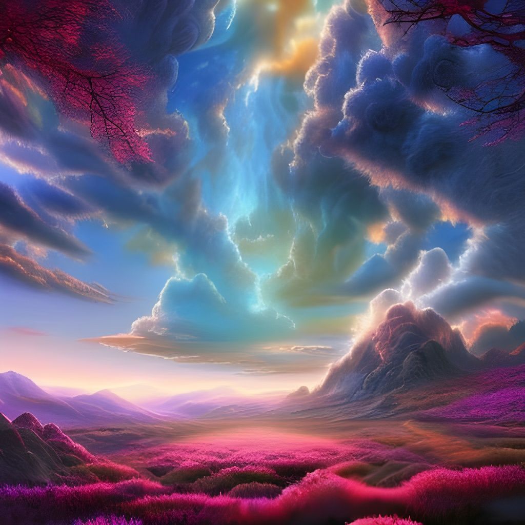 Detailed Fantasy Landscape with Cosmic Sky