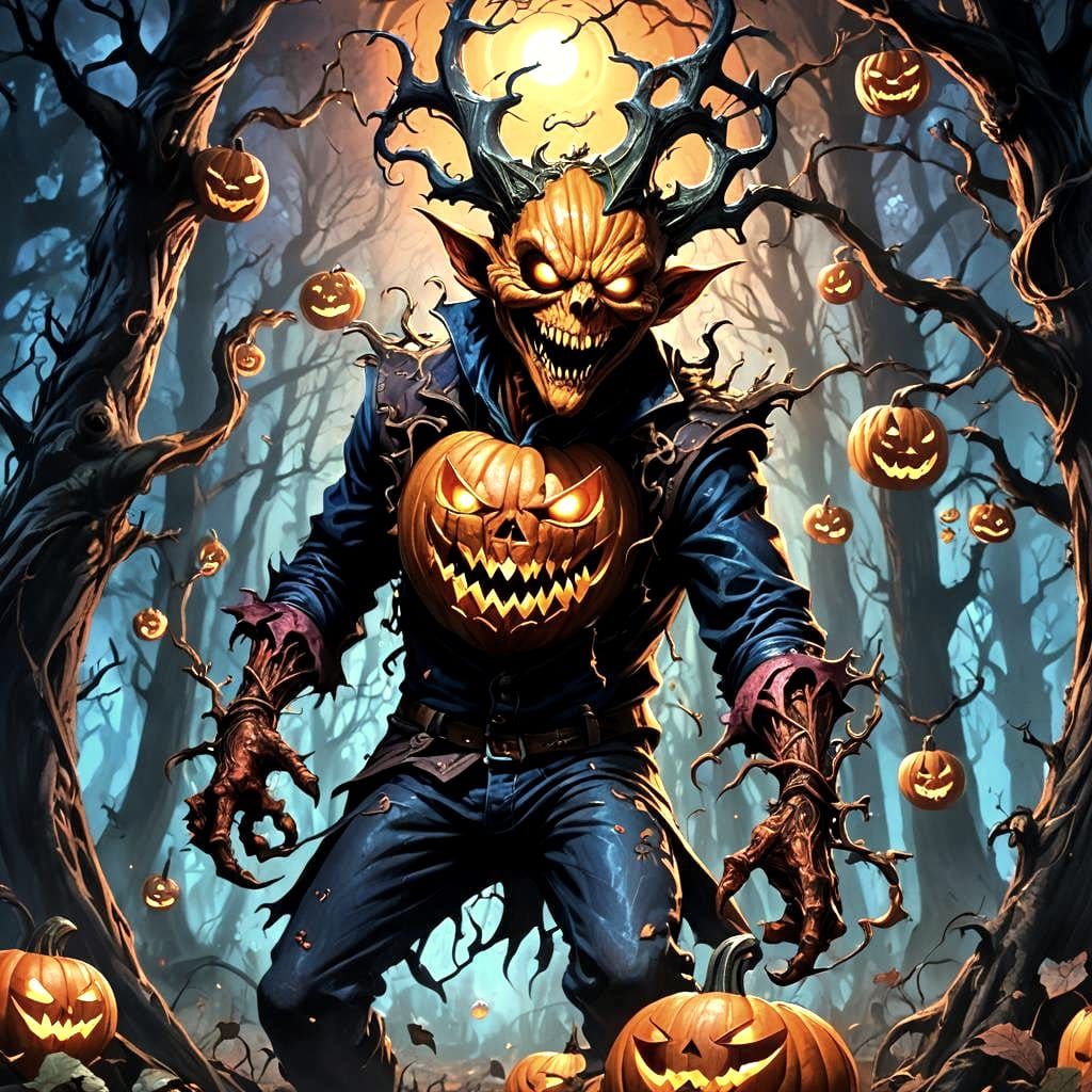 Fantastical Pumpkin Character in Detailed Matte Painting