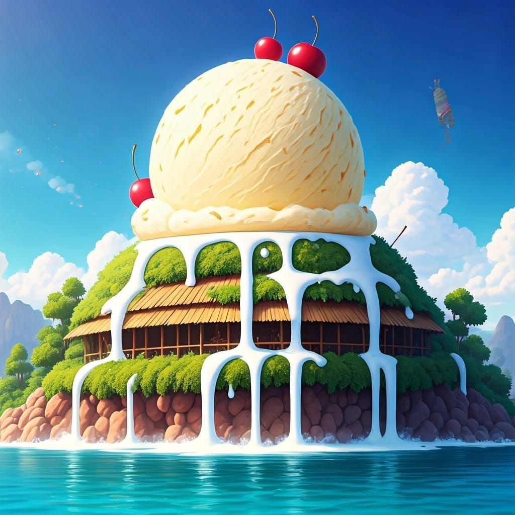 Gigantic Ice Cream Sculpture Melts into Hillside Lagoon