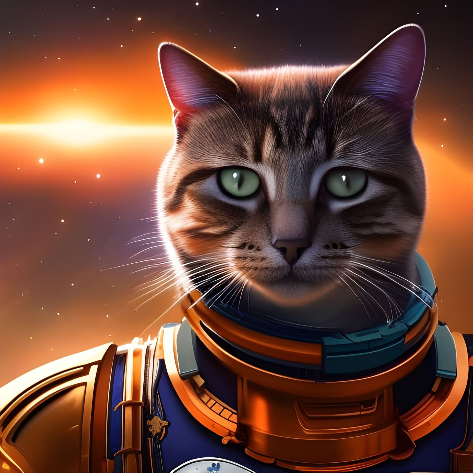 Astronaut Cat in Cosmic Space, Digital Painting