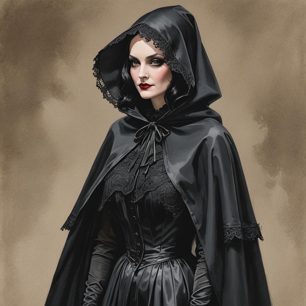 Gothic Detective in Veiled Ball Gown