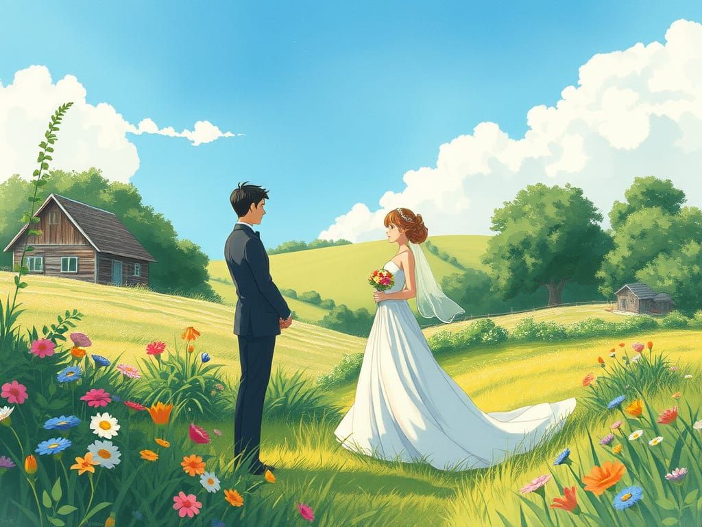 Whimsical Countryside Wedding in Vibrant Watercolor Style