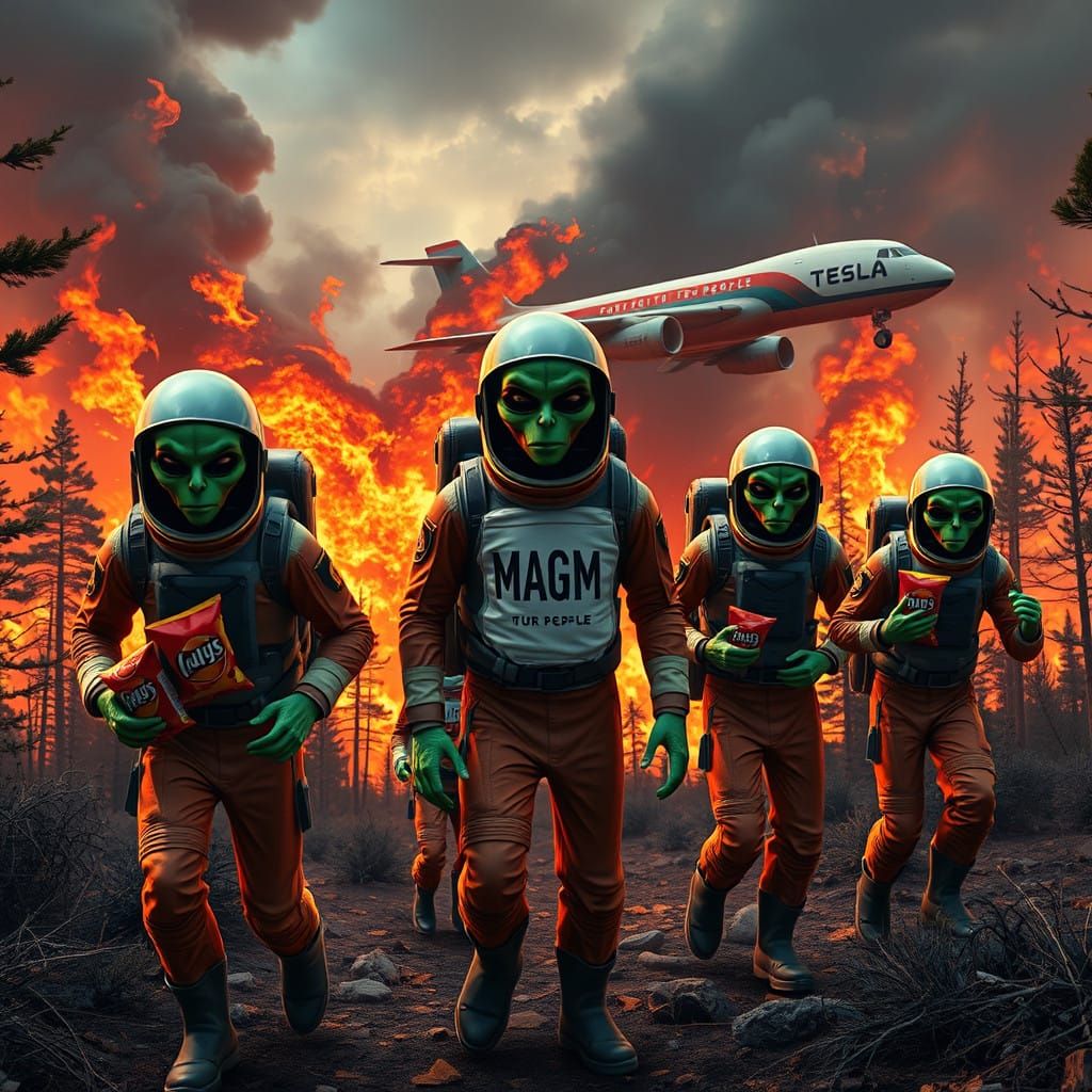 Wildfire Escape: Green Martians Flee with Candy and Chips, A...