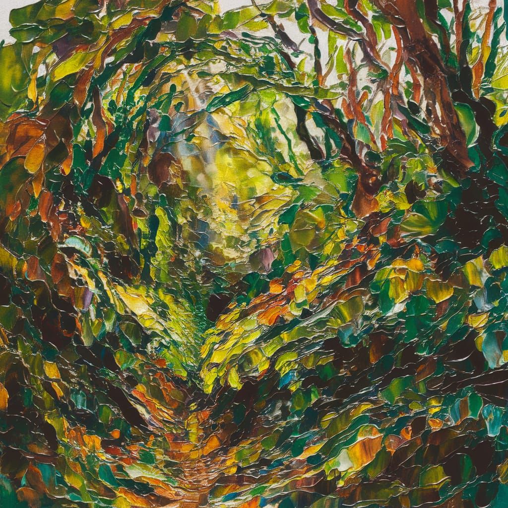 Lush Overgrown Forest in Impressionist Style