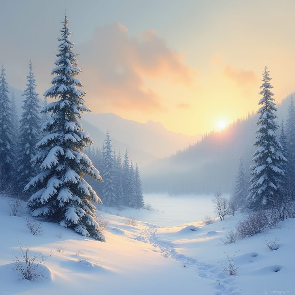 Surreal Winter Scene in Impressionist Style