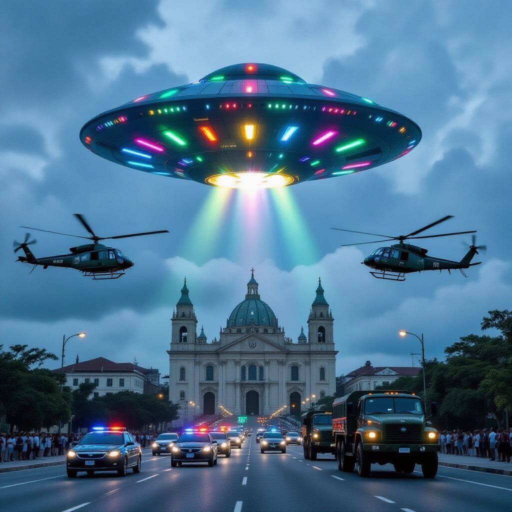 Ominous UFO Over Basilica in Dramatic Scene