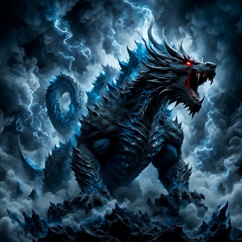 Frosty Demon Dragon-Bear Emerges from Darkness