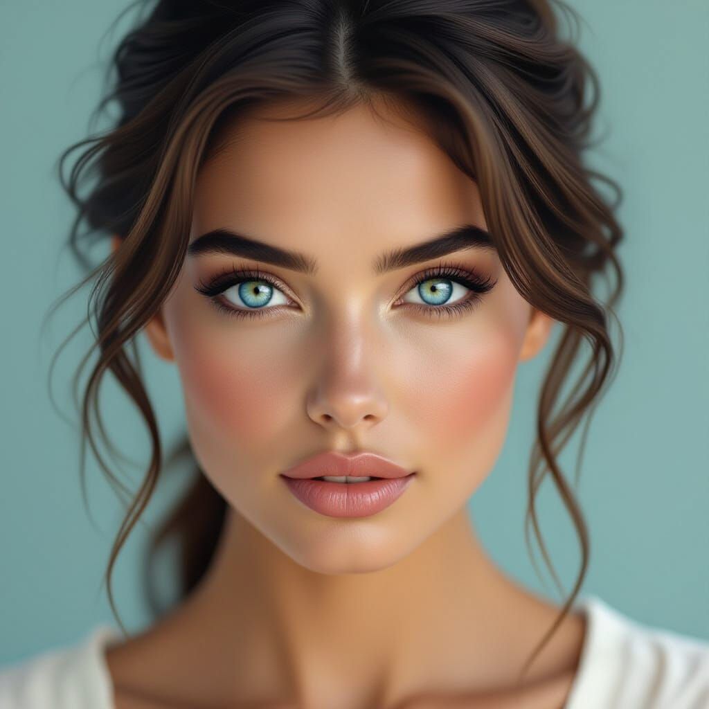 Hyperrealistic Woman with Sapphire Blue Eyes