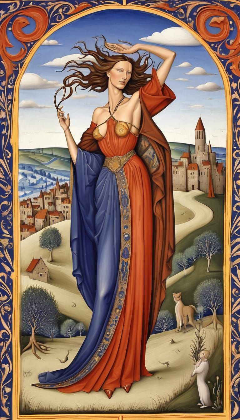 Medieval Manuscript Art with Surrealist Architecture