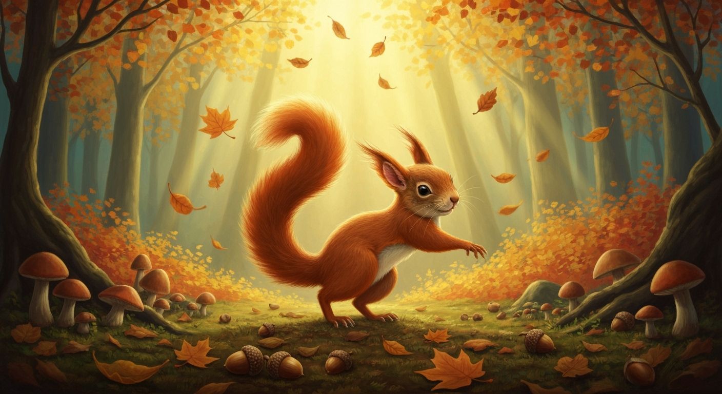 Joyful Squirrel Play in Golden Autumn Forest