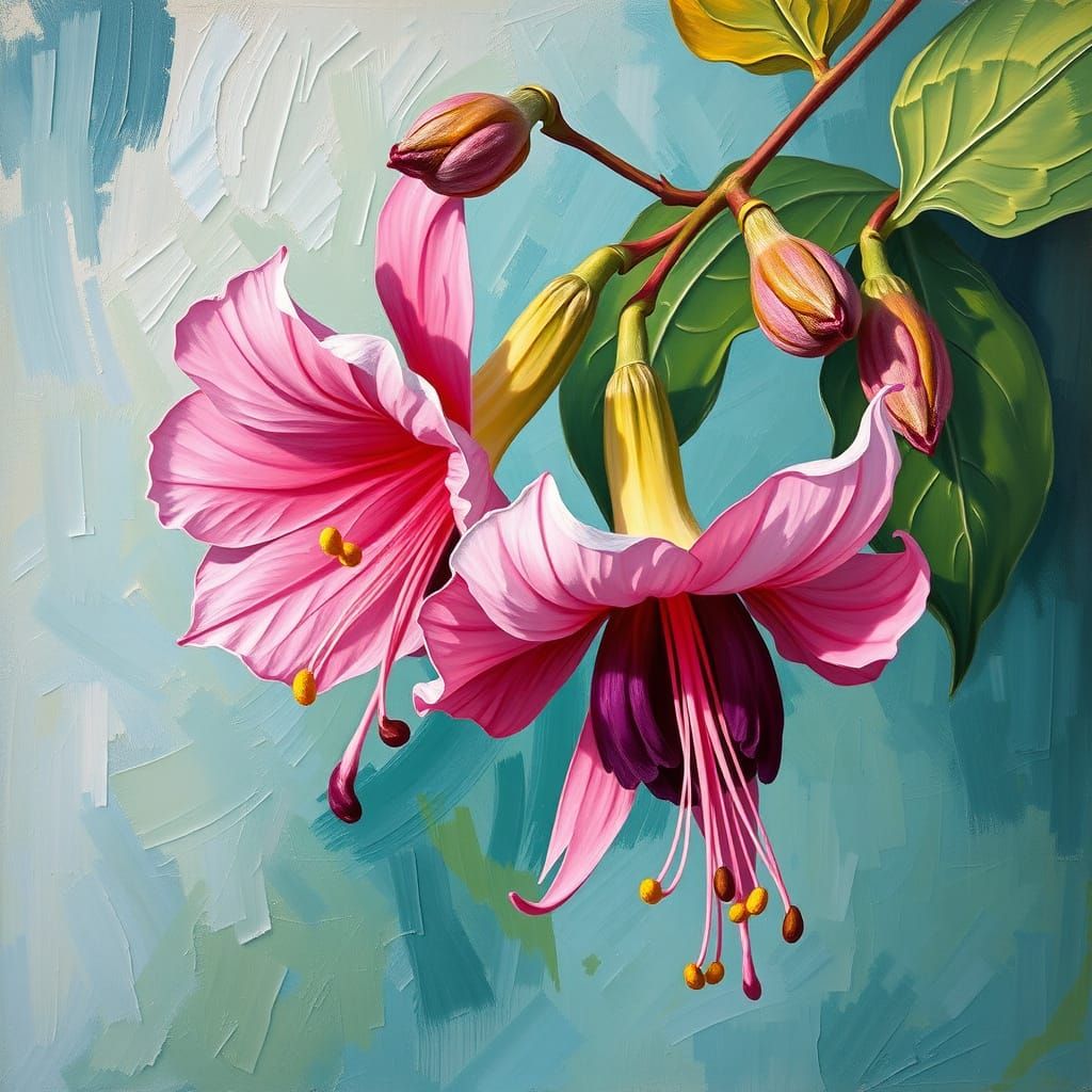 Vibrant Fuchsia Honeysuckle Blooms in Dreamy Neo-Impressioni...