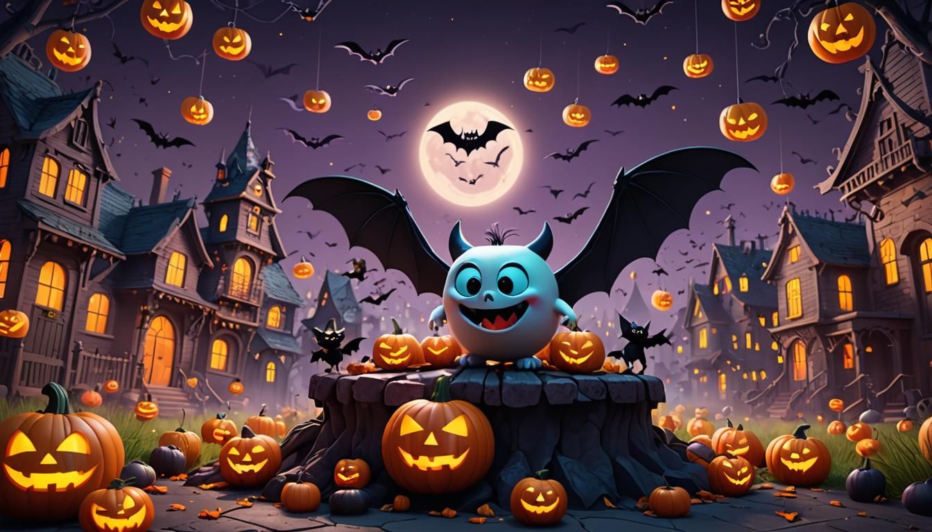Halloween Night with Ghost in Pixar Style
