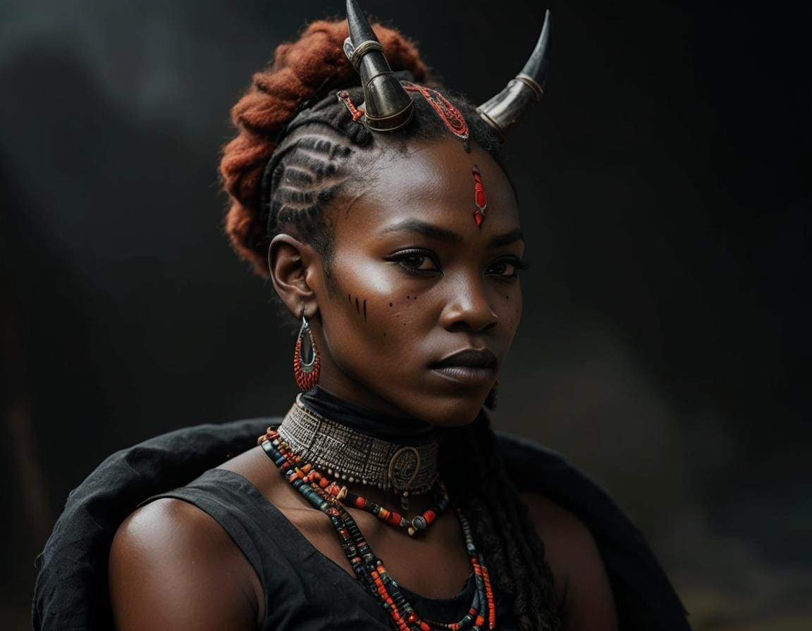 African Tribal Vampire Princess on Throne