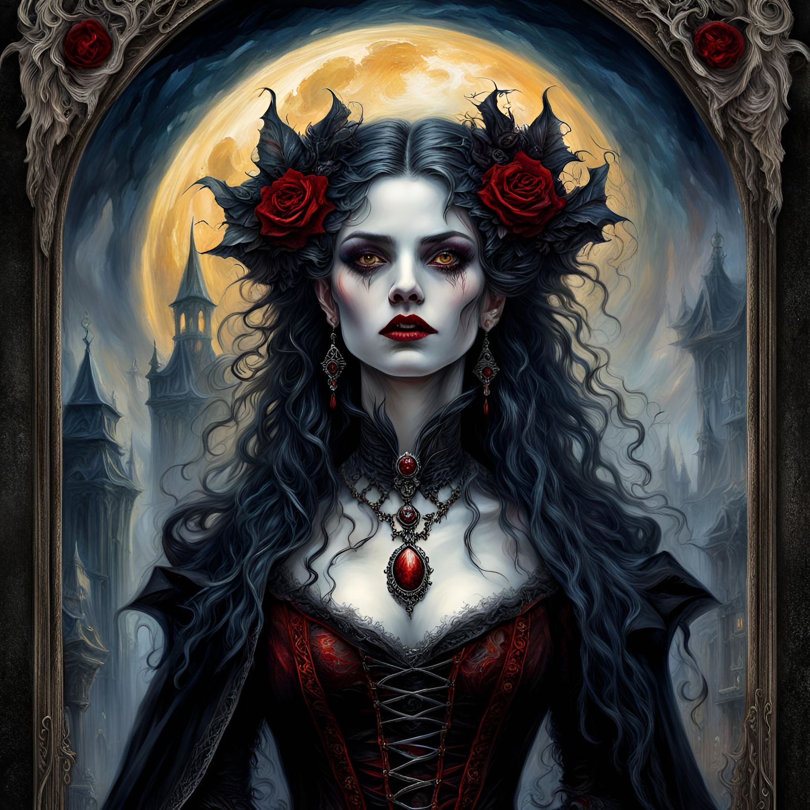 Vampire Girl Tarot Card in Hyperrealistic Style