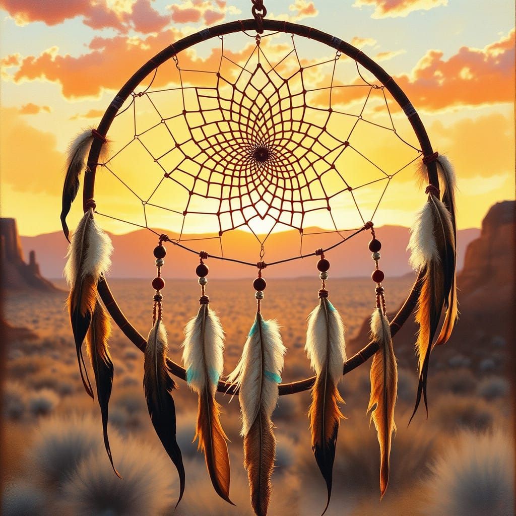 Native American Dreamcatcher Amidst Southwestern Sunset