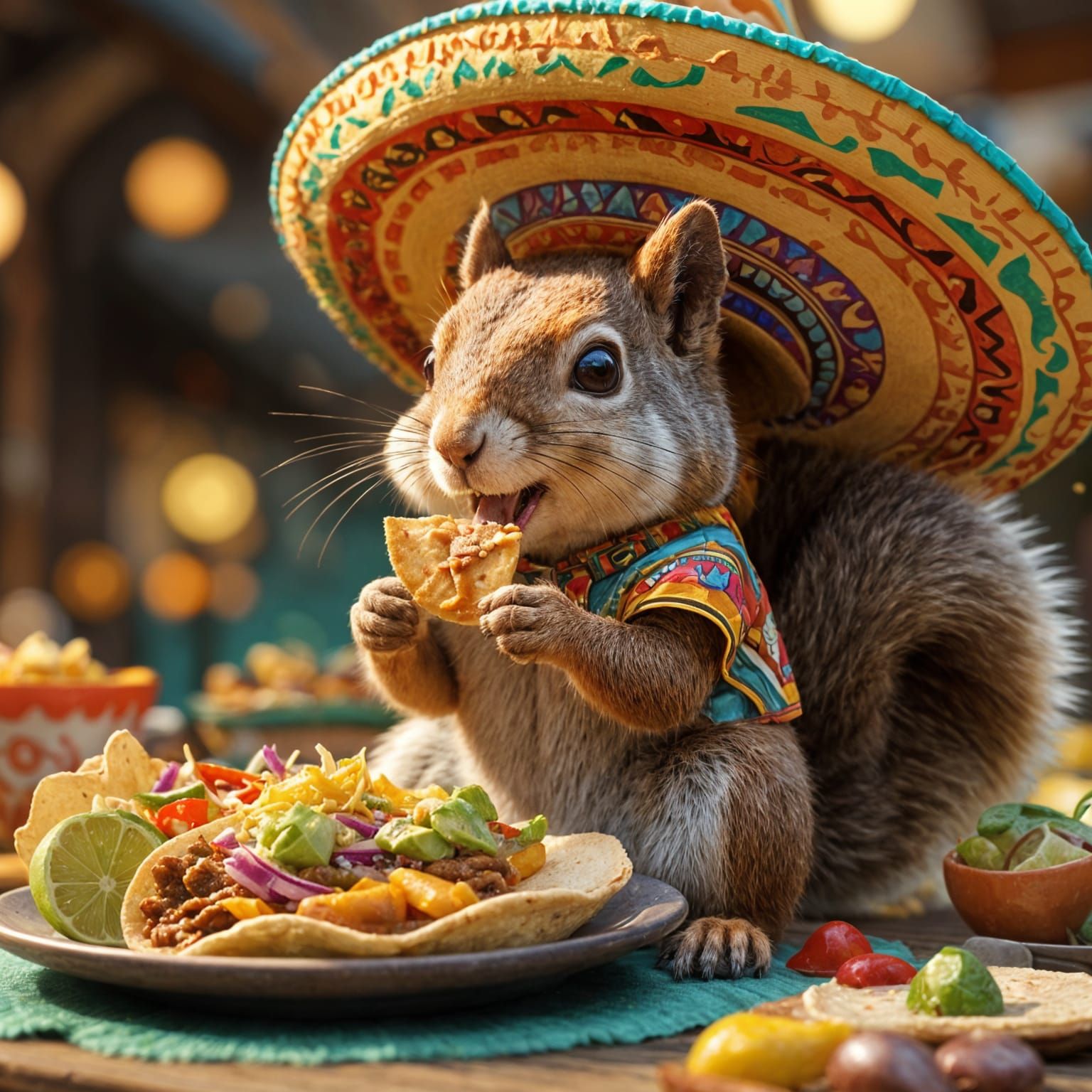 Squirrel in Sombrero Eating Taco: 3D Anime Art