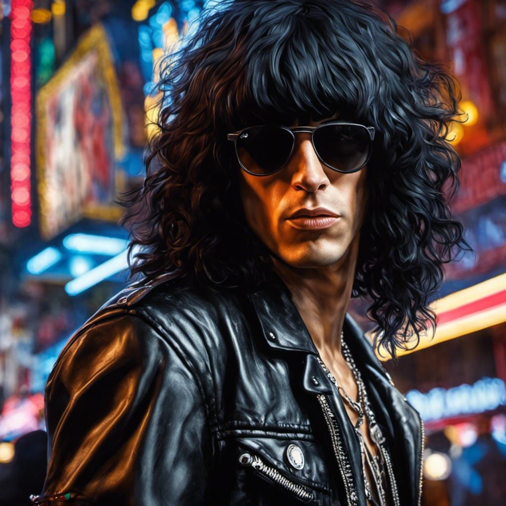 Hyperrealistic Painting of Joey Ramone in Acrylic