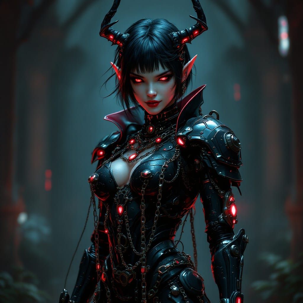 Cyberpunk Elf Thief in Dark Mystic Landscapes