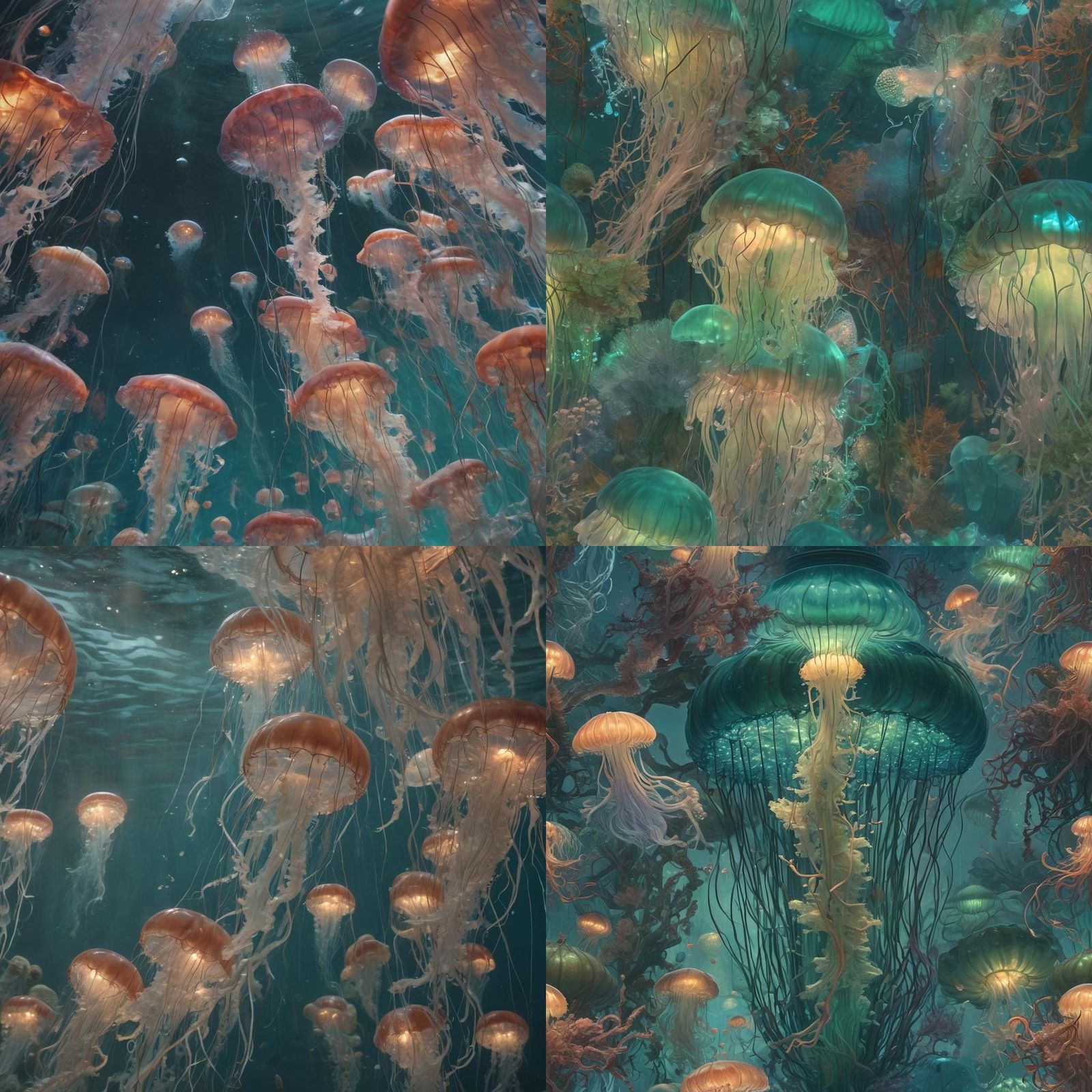 Glowing Glass Lamp in Ocean with Jellyfish