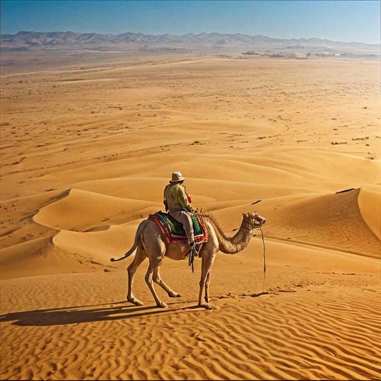 A camel walking across the desert sands.  Close up.The sand ...