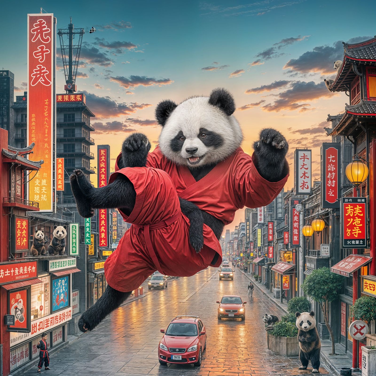 Asian Panda Karate in Red and Black