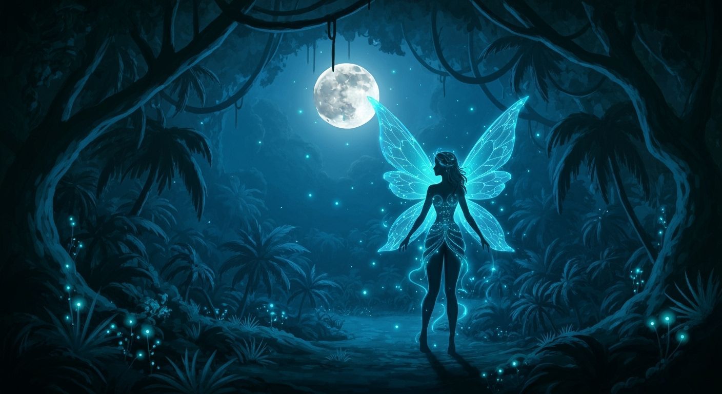 Bioluminescent Fairy Under Tropical Full Moon