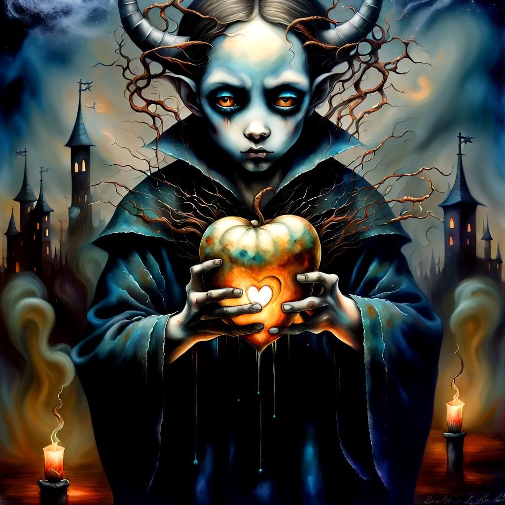 Surreal Demon Heart in Hell, Alcohol Ink Art