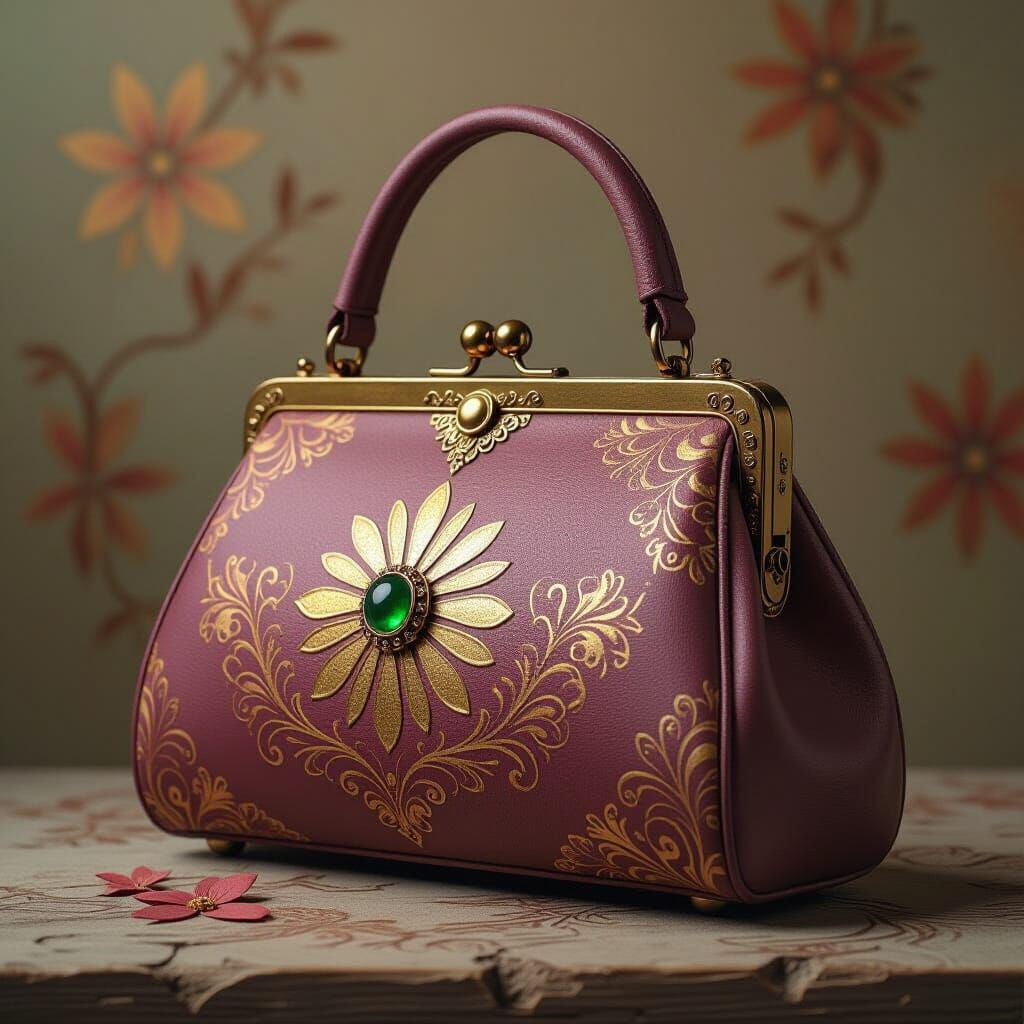 Surreal Mauve Purse in Folk Art Style
