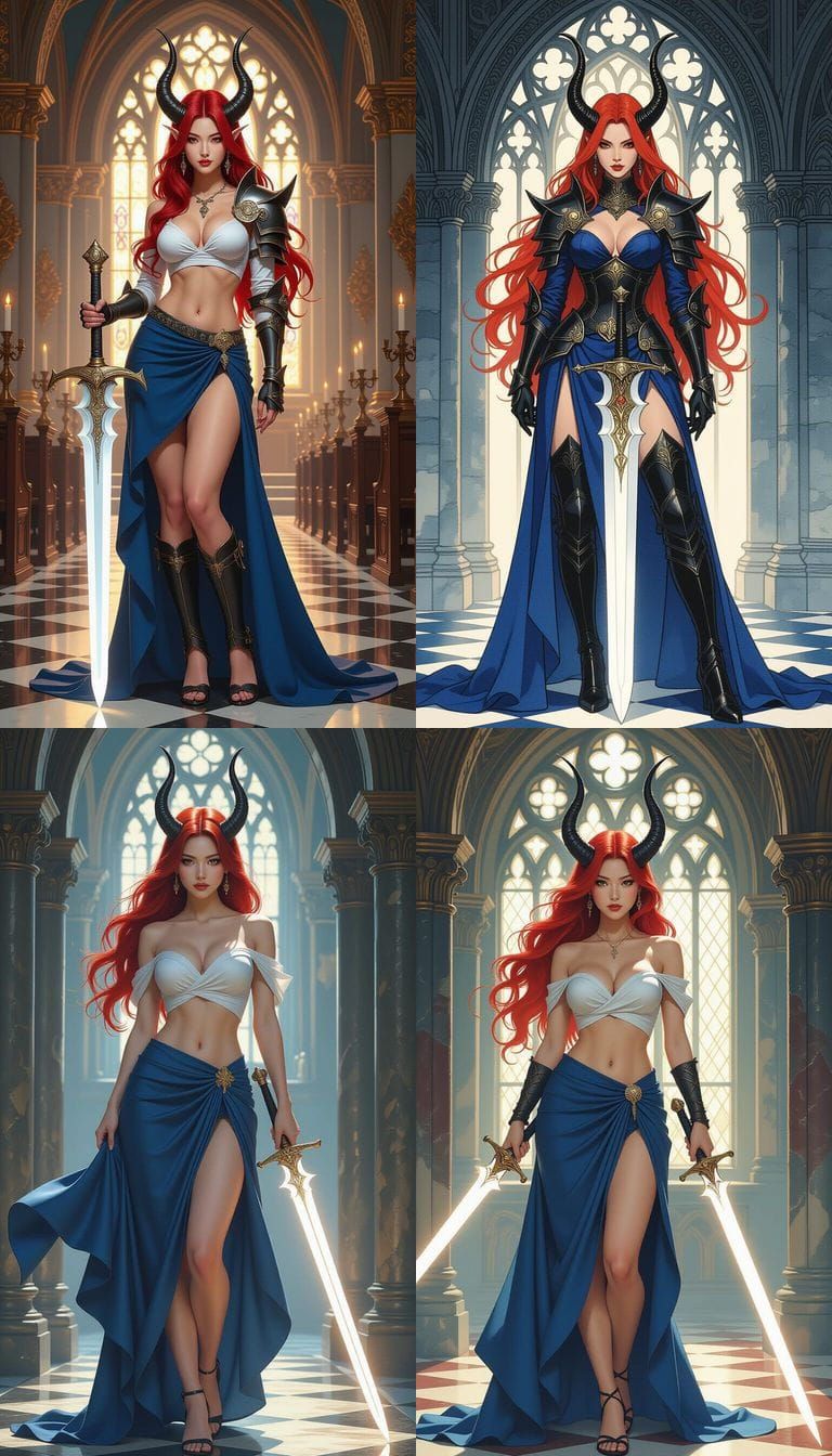 Gothic Silhouette: Demonic Knight Woman with Sword