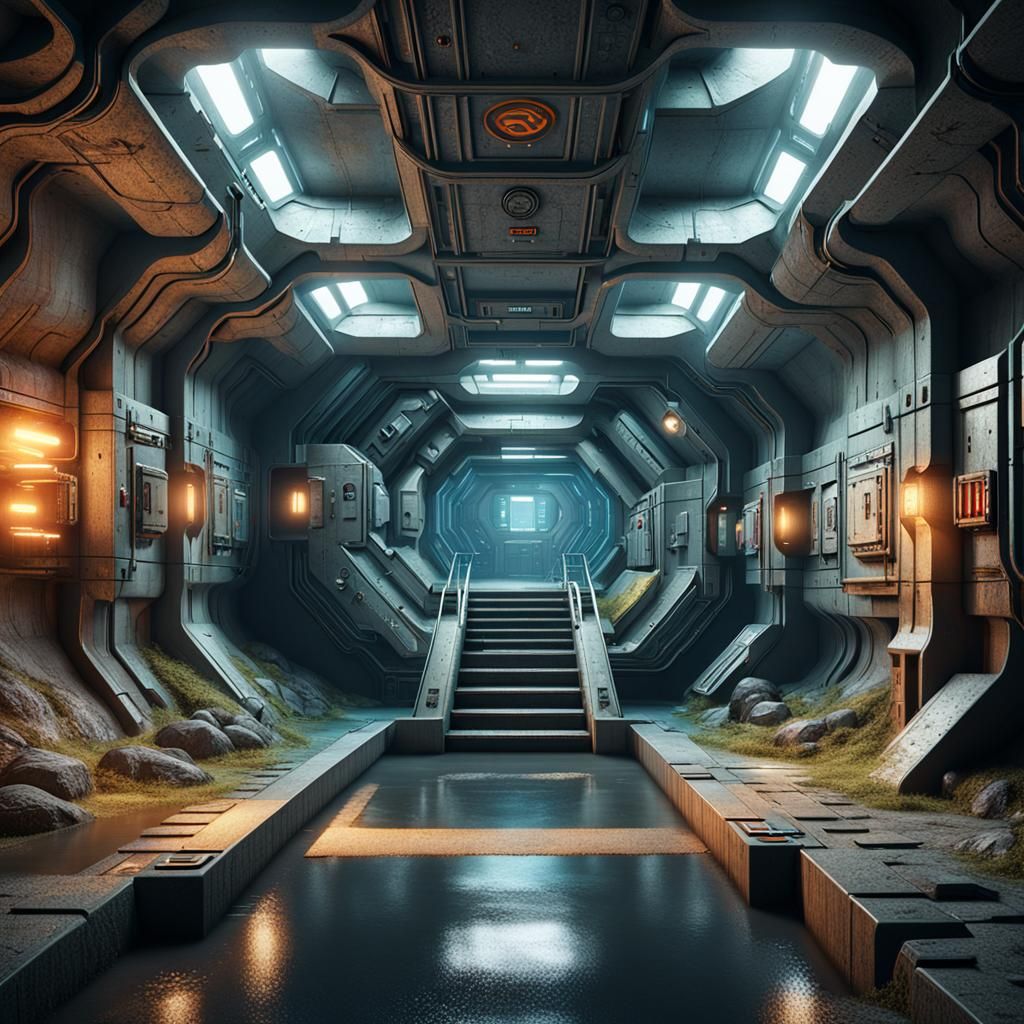 Futuristic Underground Bunker: Detailed Matte Painting