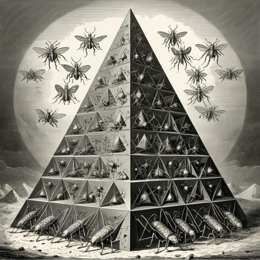 Haeckel Illustration: Tetrahedron Pyramid with Insectoids
