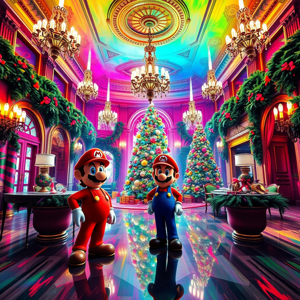 Mario Bros Christmas Mansion in Graffiti Art Style