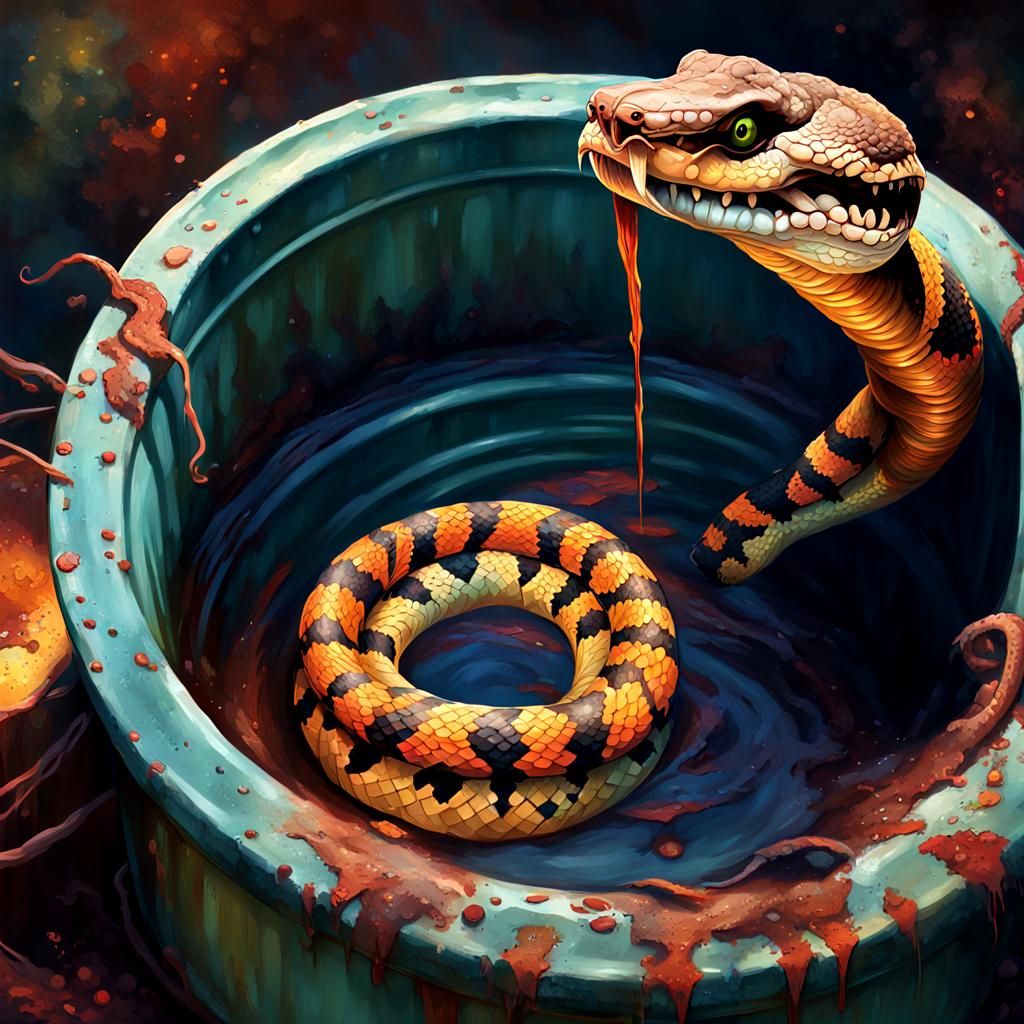 Rattlesnake Plays Washtub Bass in Hyperrealistic Splash Art