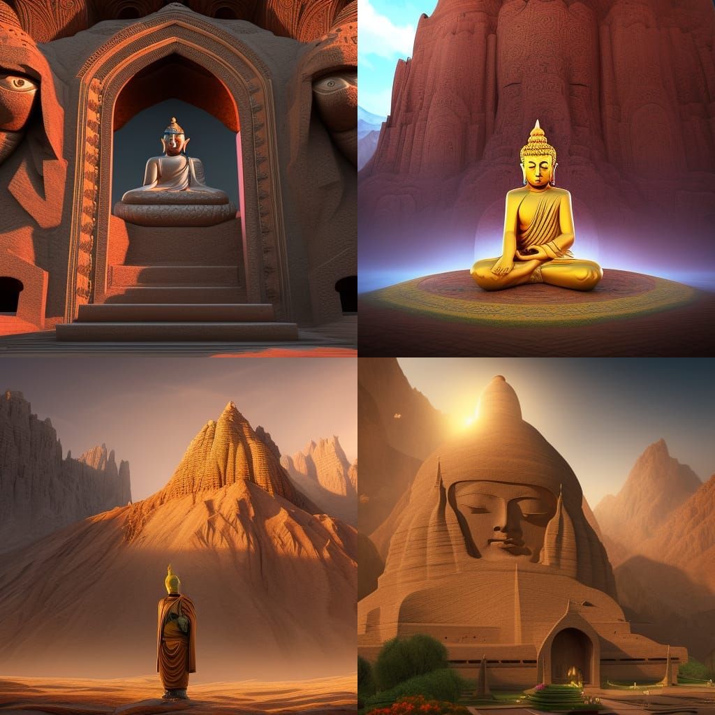 Buddhas of Bamiyan Afghanistan in Detailed Matte Painting