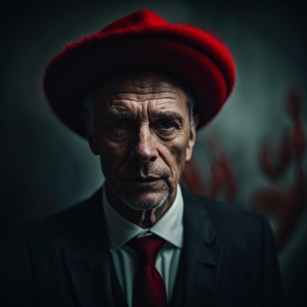 Portrait of Man with Red Hat in Ambient Light