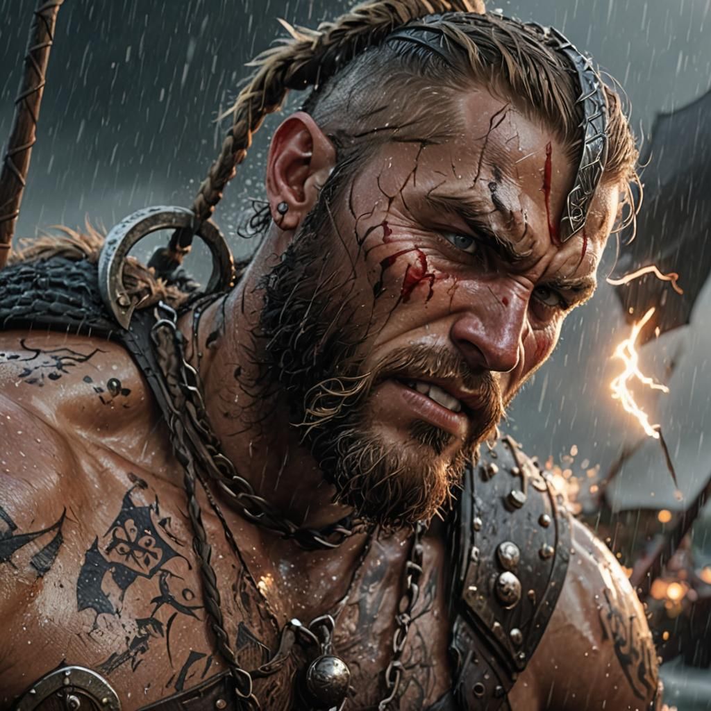 Viking Berserker in Stormy Sea: 3D Anime Art