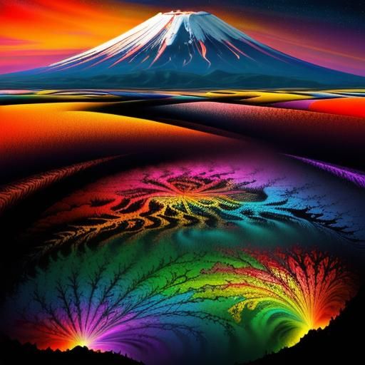 Psychedelic Cubist Mount Fuji Oil Painting