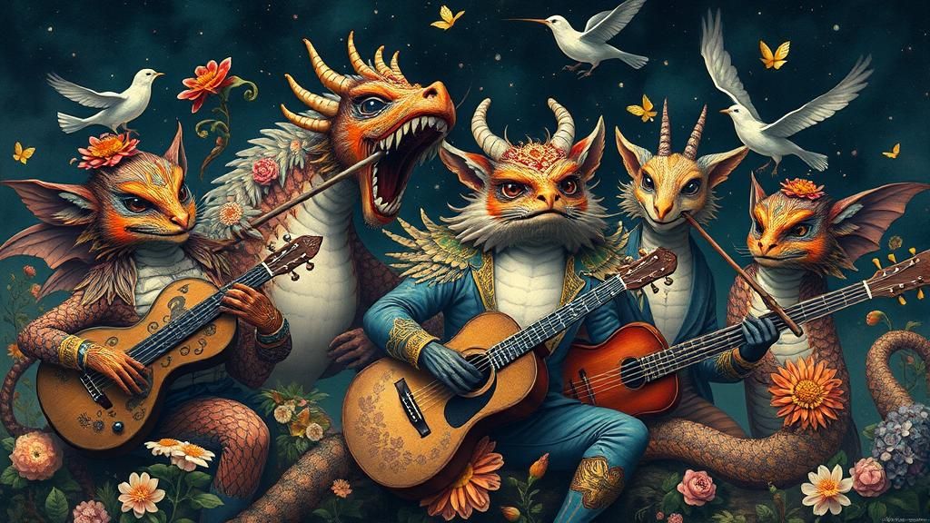 Mythical Ragtime Band Gouache Painting