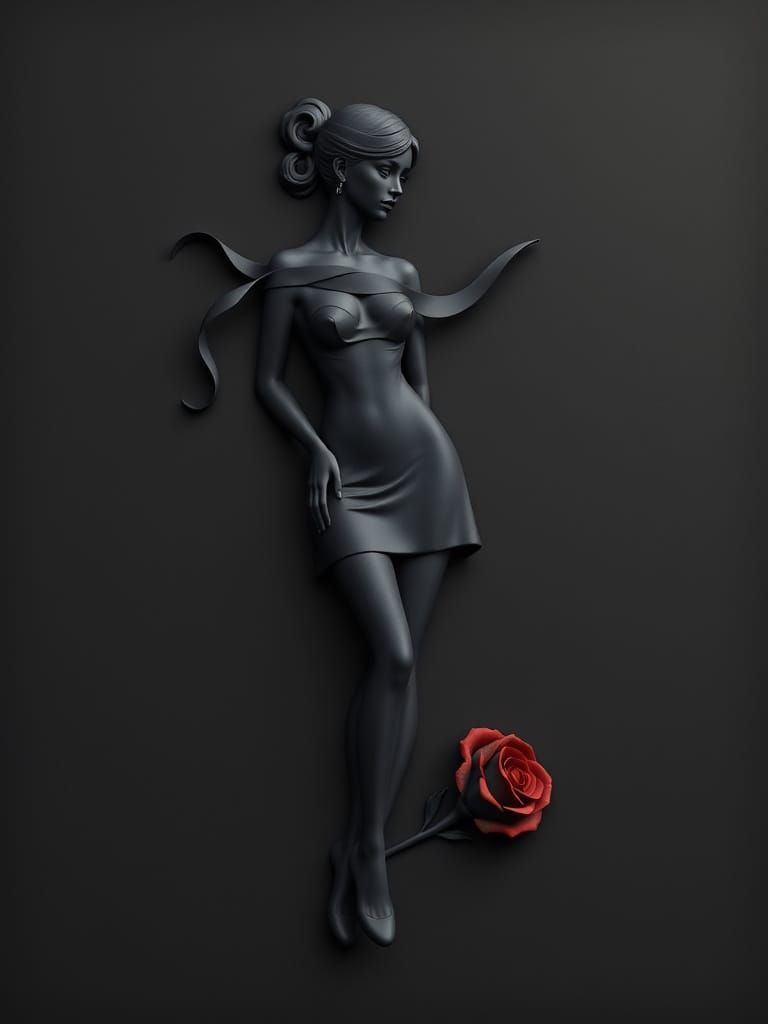 Elegant 3D Silhouette Sculpture of Lady with Ribbons