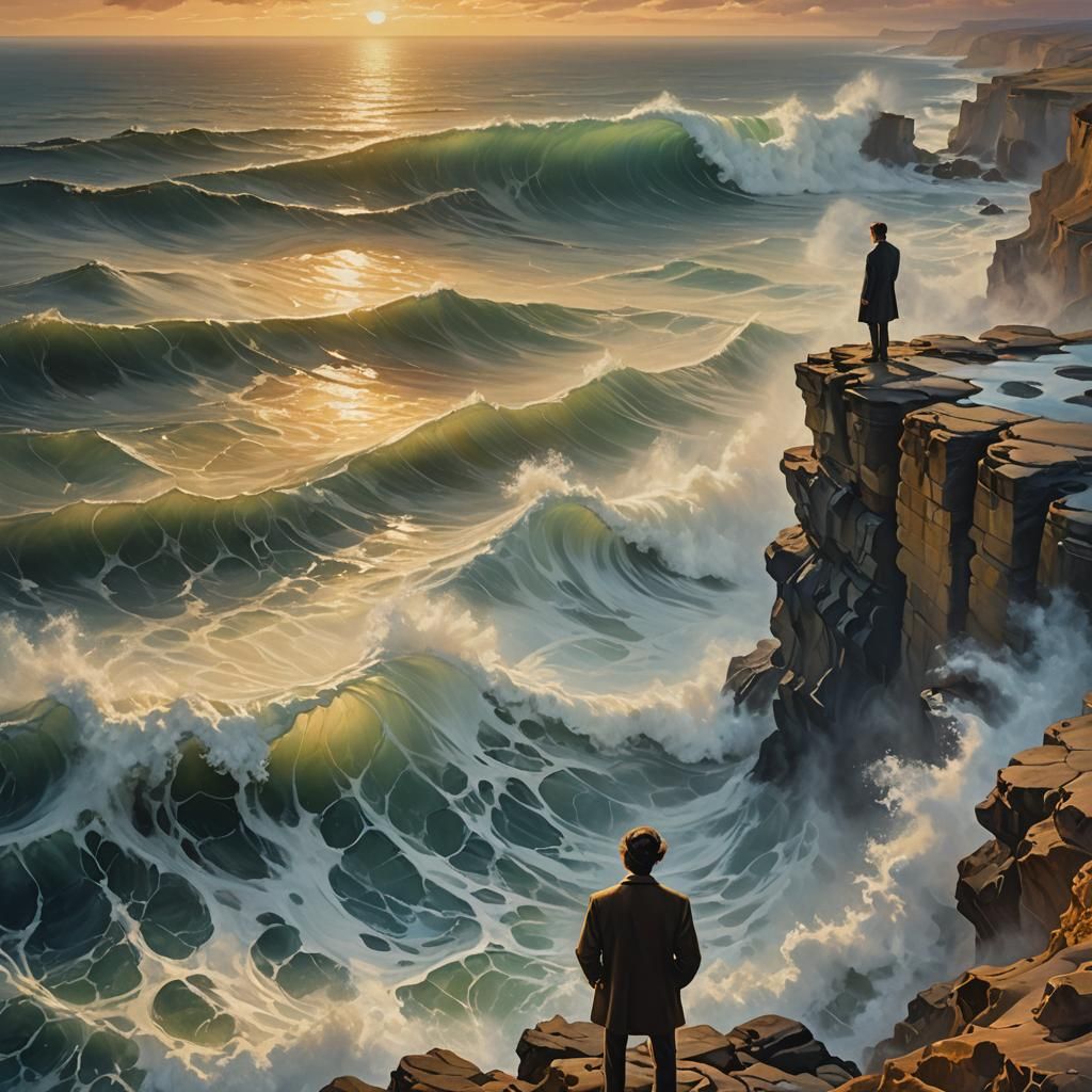 Surreal Portrait of a Person Gazing at Stormy Sea