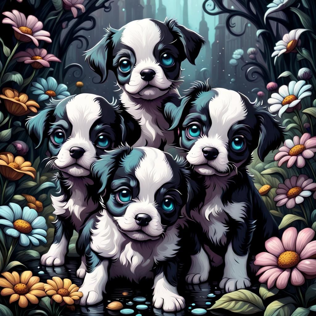 Black White Puppys