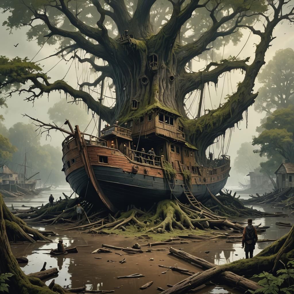 Sinister Ship in a Tree: Fantasy Art