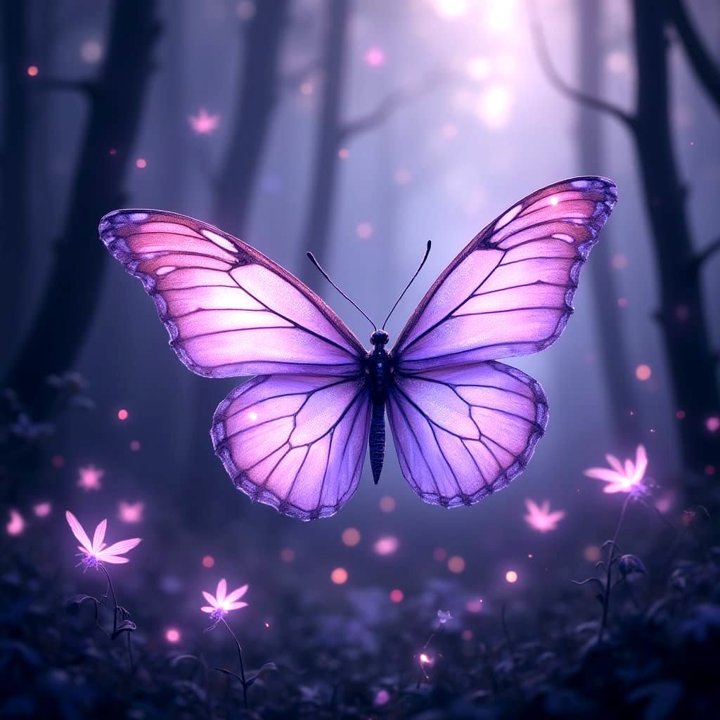 Magical Purple Butterfly in Whimsical Forest