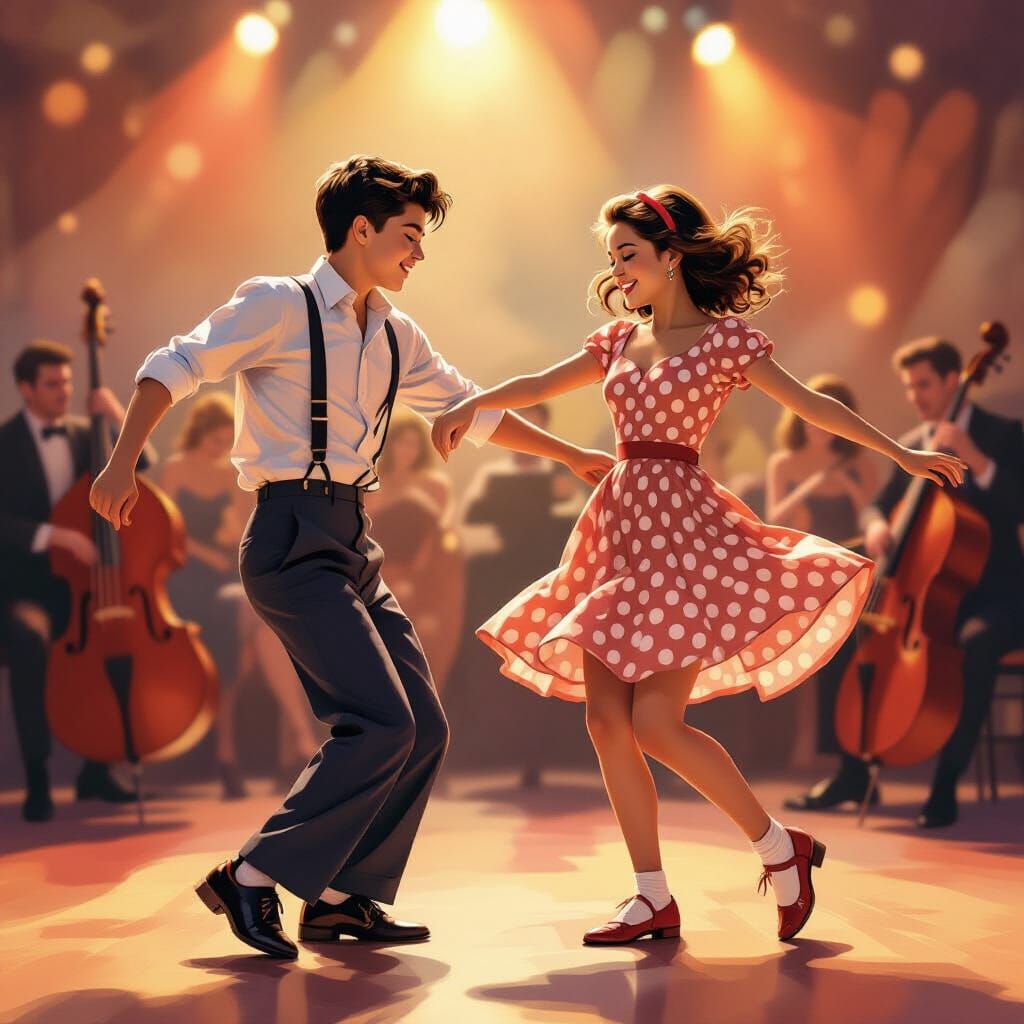 Teenagers Jive Dancing in Vintage Style