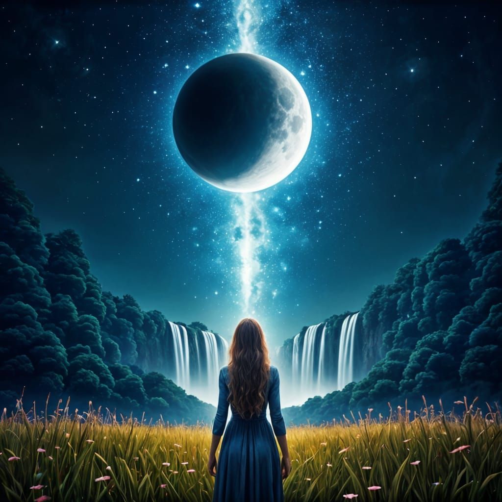 Woman Gazing at Starry Night Sky: 3D Game Art
