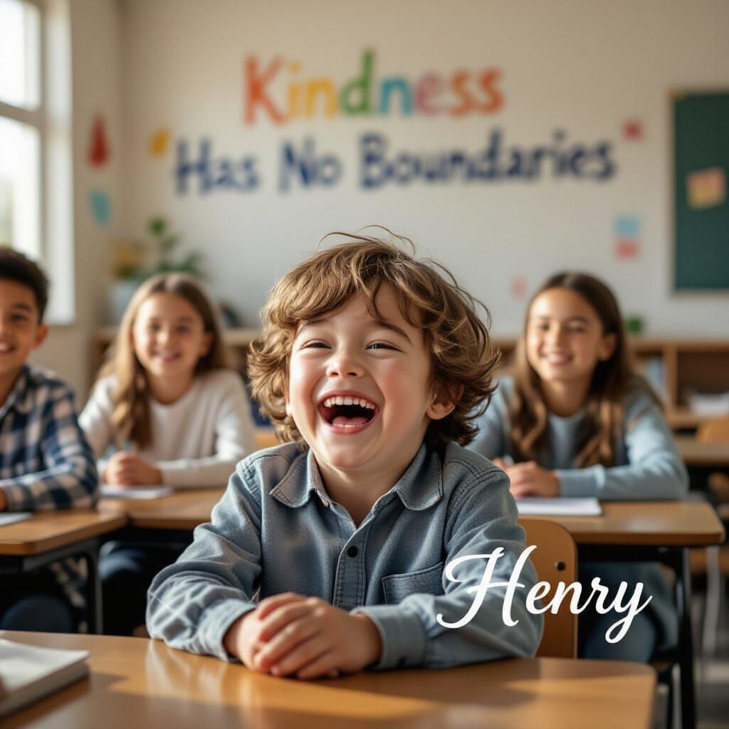 Joyful Child With Down Syndrome Laughing With Classmates