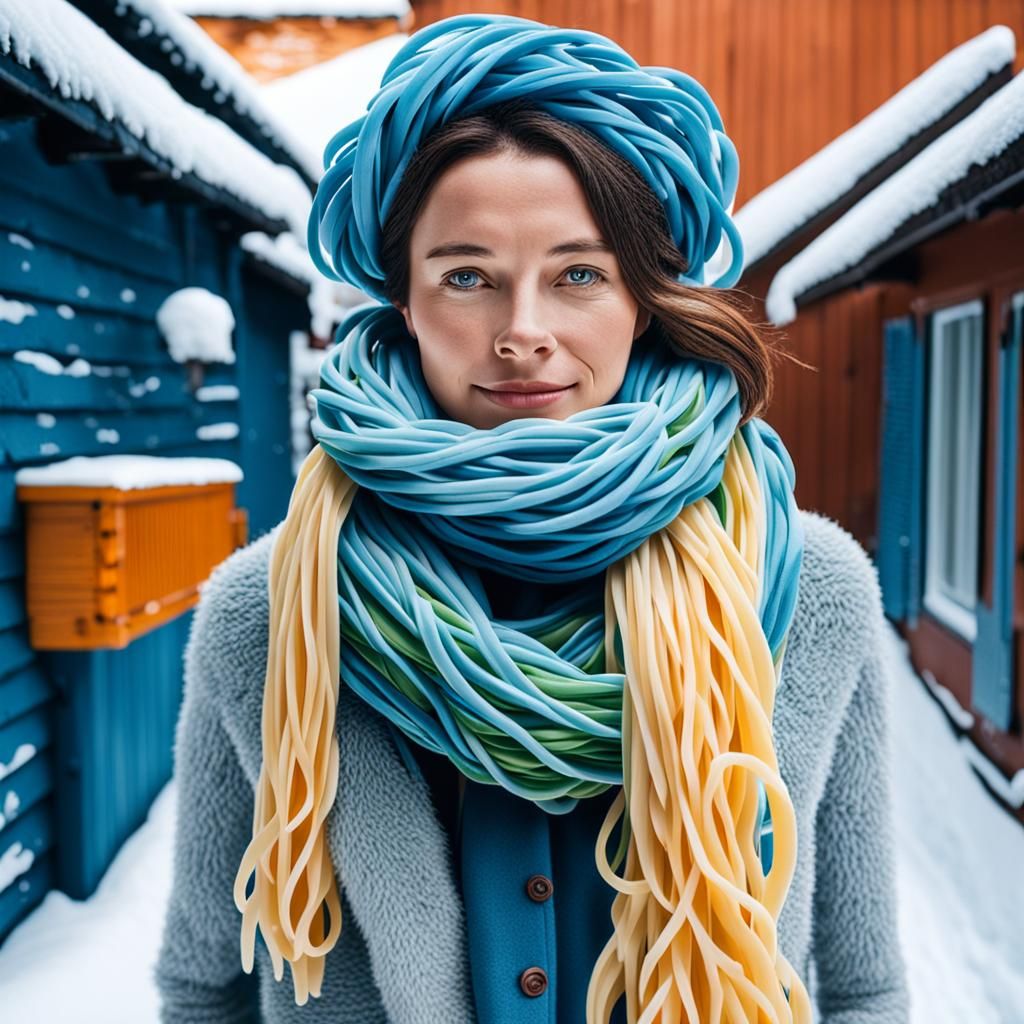 Pasta Noodle Scarf in Winter Scene