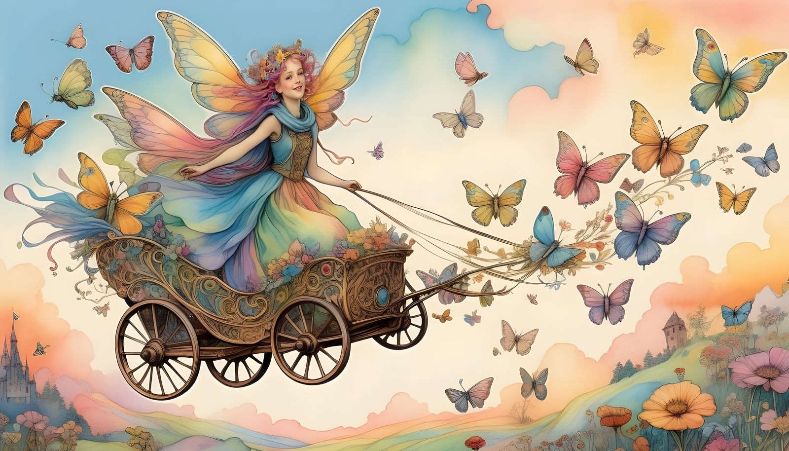 Fairy Princess in Butterfly Chariot