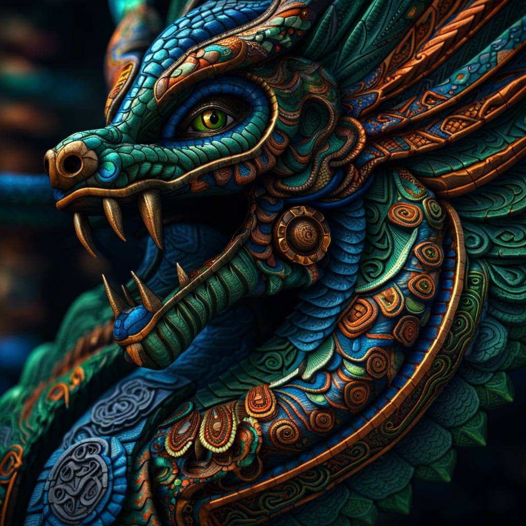 Cosmic Feathered Serpent God in Hyperrealistic Detail