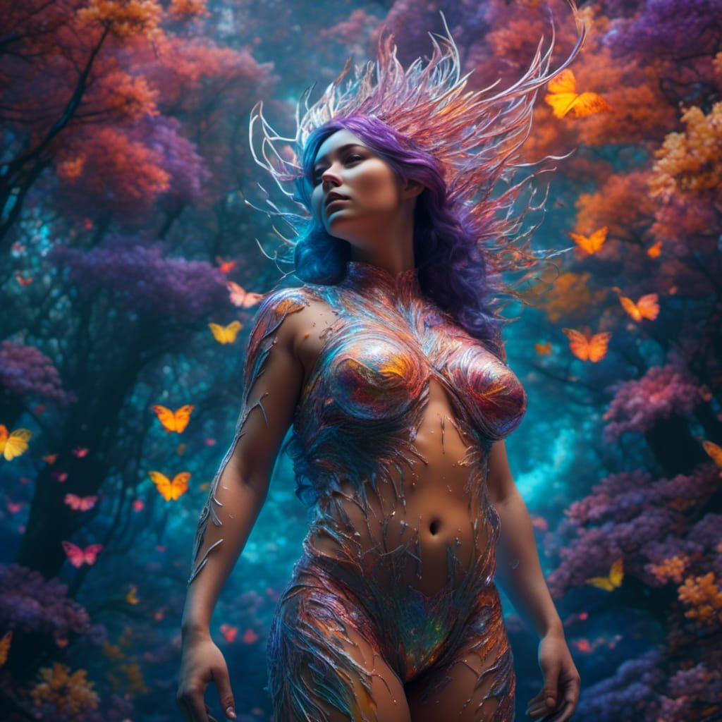 Cosmic Forest: Hyperrealistic Portrait of a Bodacious Woman